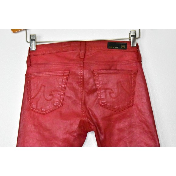 AG Adriano Goldschmied Legging 24 Super Skinny Coated Leatherette Ankle Jean Red - Picture 10 of 14